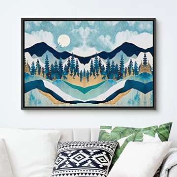 SIGNFORD Woodland Modern Canvas Art - Teal & Blue Abstract