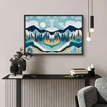 SIGNFORD Woodland Modern Canvas Art - Teal & Blue Abstract