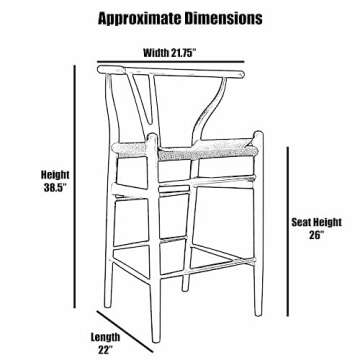 2xhome Farmhouse Style Wishbone Counter Height Bar Stool with Backs Dark Woven Seat Light Natural Wood Fully Assembled, Single, Set of 1