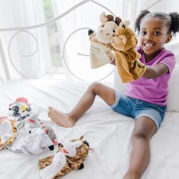 Melissa & Doug Animal Hand Puppets (Set of 2, 4 animals in each) - Zoo Friends and Farm Friends