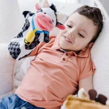 Melissa & Doug Animal Hand Puppets (Set of 2, 4 animals in each) - Zoo Friends and Farm Friends