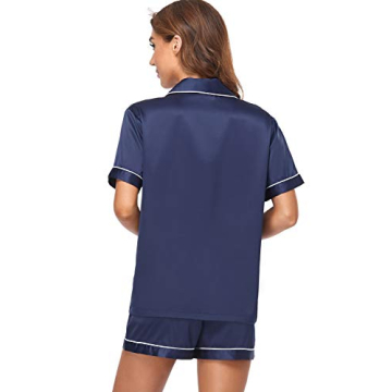Luxury Satin 2-Piece Women's Pajama Set in Navy Blue
