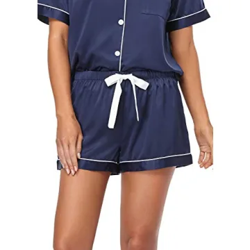 Luxury Satin 2-Piece Women's Pajama Set in Navy Blue