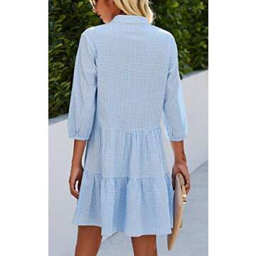 CCTOO Women’s Summer Dresses Casual V Neck Button Down 3/4 Sleeve Floral Print Loose Flowy Shirt Dress Blue Medium