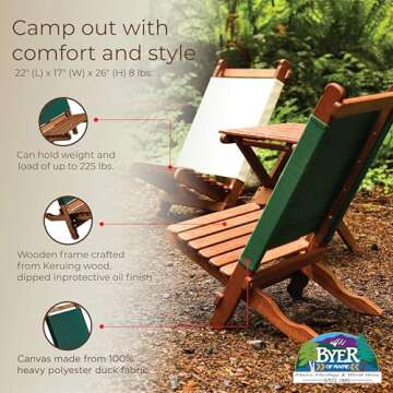 BYER OF MAINE Pangean Lounger - Durable and Portable Camping Chair, Patio Chair, Outdoor Lounger, Foldable Chair and Space Saving Furniture - Wood, Holds Up to 225 pounds, Pre-Assembled, Green