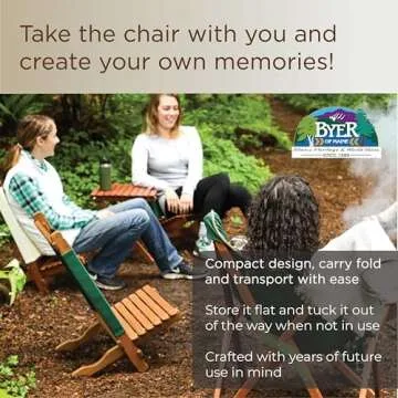 BYER OF MAINE Pangean Lounger - Durable and Portable Camping Chair, Patio Chair, Outdoor Lounger, Foldable Chair and Space Saving Furniture - Wood, Holds Up to 225 pounds, Pre-Assembled, Green