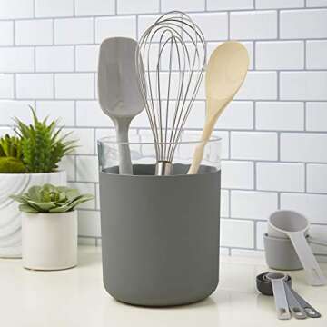 STORi Acrylic Utensil and Kitchen Tool Holder | Rubberized Stone Colored Base