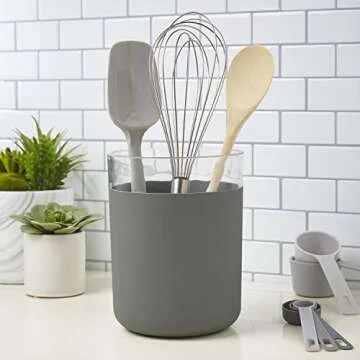 STORi Acrylic Utensil and Kitchen Tool Holder | Rubberized Stone Colored Base