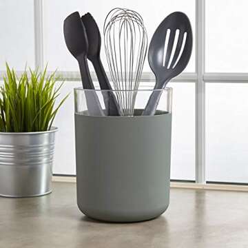 STORi Acrylic Utensil and Kitchen Tool Holder | Rubberized Stone Colored Base