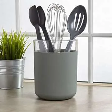STORi Acrylic Utensil and Kitchen Tool Holder | Rubberized Stone Colored Base