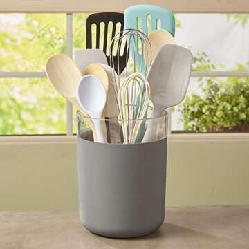 STORi Acrylic Utensil and Kitchen Tool Holder | Rubberized Stone Colored Base