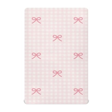 KICPOAY Fitted Crib Sheets Pink Checkered and Bows Stretchy Portable Playard Sheets for Baby Toddler...