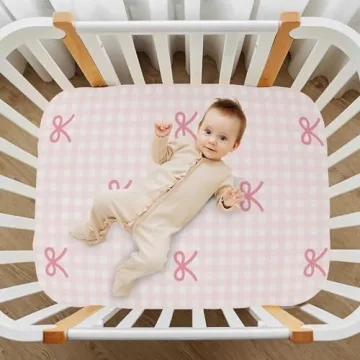 KICPOAY Crib Sheets in Pink Checkered & Bows for Babies