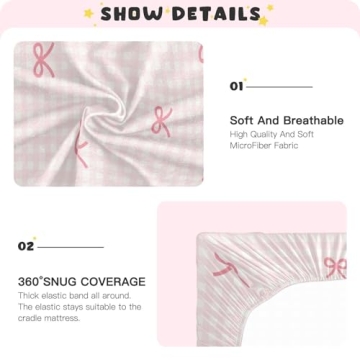 KICPOAY Crib Sheets in Pink Checkered & Bows for Babies