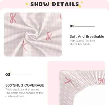 KICPOAY Crib Sheets in Pink Checkered & Bows for Babies