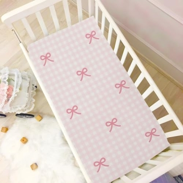 KICPOAY Crib Sheets in Pink Checkered & Bows for Babies
