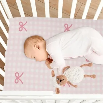 KICPOAY Crib Sheets in Pink Checkered & Bows for Babies