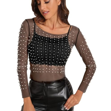 Women’s Rhinestone Mesh Blouse for Special Occasions