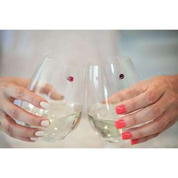 Simply Charmed Crystal Magnetic Wine Glass Charms Set of 12 Glass Markers that Work on Stemless Glas...