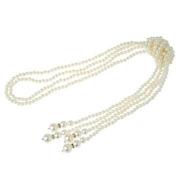 qnprt 1920s Gatsby Beads Necklace Faux Ivory Pearl Cream Extra Long