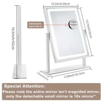 IBRIGHTSO Vanity Mirror with Lights, Hollywood Makeup Mirror with Lights, Touch Control, 3 Color Lighting Modes, Dimmable, Detachable 10X Magnification Mirror, 360° Rotation (16in, White)