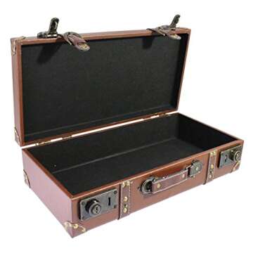 Vintage Decor 17.1" Antique Faux Leather Wooden Suitcase Trunk Case with Handle, Perfect for Home Decor Shelf Showcase Display, Wedding Party Centerpiece Studio Photo Props - Medium Brown