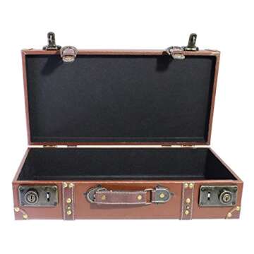 Vintage Decor 17.1" Antique Faux Leather Wooden Suitcase Trunk Case with Handle, Perfect for Home Decor Shelf Showcase Display, Wedding Party Centerpiece Studio Photo Props - Medium Brown