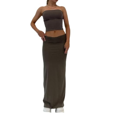 Women's Sexy Two Piece Long Skirt Set Halter Crop Tube Top and Split Maxi Skirt Summer Outfits Y2k C...
