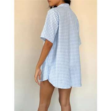 Hassembly Women Cute Striped 2 Piece Pajama Set Summer Y2K Vintage Loungewear Button Down Shirt & Shorts Matching Sleep Sets