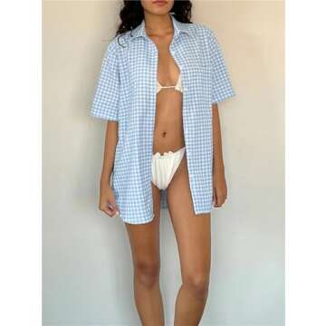 Hassembly Women Cute Striped 2 Piece Pajama Set Summer Y2K Vintage Loungewear Button Down Shirt & Shorts Matching Sleep Sets