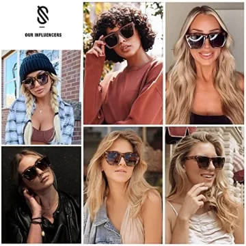 SOJOS Vintage Oversized Square Polarized Sunglasses for Women Trendy Fashion Cateye Style Sunglasses with Bright Tortoise Frame/Grey Grading Lens