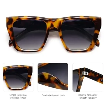 SOJOS Vintage Oversized Square Polarized Sunglasses for Women Trendy Fashion Cateye Style Sunglasses with Bright Tortoise Frame/Grey Grading Lens