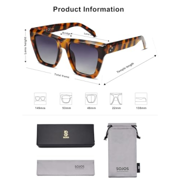 SOJOS Vintage Oversized Square Polarized Sunglasses for Women Trendy Fashion Cateye Style Sunglasses with Bright Tortoise Frame/Grey Grading Lens