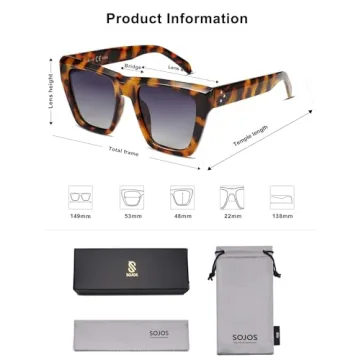 SOJOS Vintage Oversized Square Polarized Sunglasses for Women Trendy Fashion Cateye Style Sunglasses with Bright Tortoise Frame/Grey Grading Lens