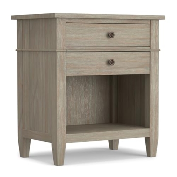 SIMPLIHOME Carlton 24 inches Wide Night Stand, Bedside table, Distressed Grey SOLID WOOD, Rectangle, with Storage, 2 Drawers and 1 Shelf, For the Bedroom, Contemporary Modern