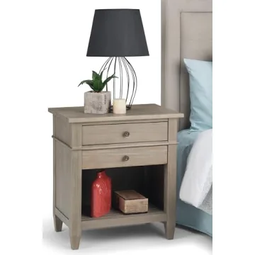 SIMPLIHOME Carlton 24 inches Wide Night Stand, Bedside table, Distressed Grey SOLID WOOD, Rectangle, with Storage, 2 Drawers and 1 Shelf, For the Bedroom, Contemporary Modern