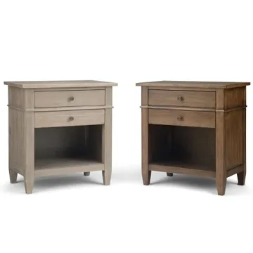 SIMPLIHOME Carlton 24 inches Wide Night Stand, Bedside table, Distressed Grey SOLID WOOD, Rectangle, with Storage, 2 Drawers and 1 Shelf, For the Bedroom, Contemporary Modern