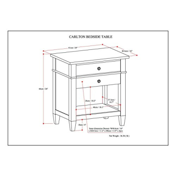 SIMPLIHOME Carlton 24 inches Wide Night Stand, Bedside table, Distressed Grey SOLID WOOD, Rectangle, with Storage, 2 Drawers and 1 Shelf, For the Bedroom, Contemporary Modern