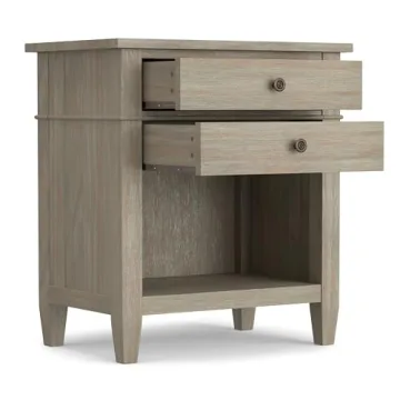 SIMPLIHOME Carlton 24 inches Wide Night Stand, Bedside table, Distressed Grey SOLID WOOD, Rectangle, with Storage, 2 Drawers and 1 Shelf, For the Bedroom, Contemporary Modern