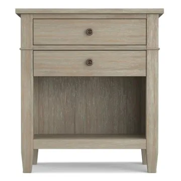 SIMPLIHOME Carlton 24 inches Wide Night Stand, Bedside table, Distressed Grey SOLID WOOD, Rectangle, with Storage, 2 Drawers and 1 Shelf, For the Bedroom, Contemporary Modern