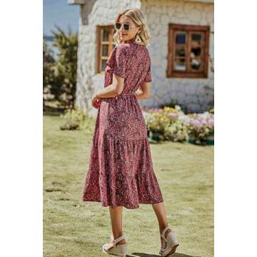 PRETTYGARDEN Women's Floral Boho Dress Casual Short Sleeve V Neck Ruffle Tiered Summer Swing Maxi Dr...