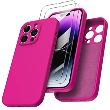 ORNARTO Designed for iPhone 14 Pro Case with Screen Protector [2 Pack], Liquid Silicone Case Gel Rub...
