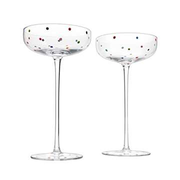 The Wine Savant Polka Dot Champagne Coupe Glasses Set of 2 8.8 oz Polka Dot Rainbow Colored Glasses,...