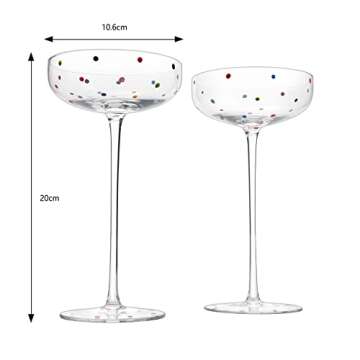 The Wine Savant Polka Dot Champagne Coupe Glasses Set of 2 8.8 oz Polka Dot Rainbow Colored Glasses, Cocktail Glassware, Polka Dot Gifts Damien Hirst, Gift Idea For Everyday, Weddings, Parties