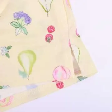 Women 2 Piece Floral Pajama Set Button Down Long Sleeve Wide Leg Fruit Set Cute Pjs Y2K Loungewear Sleepwear S-XL Yellow