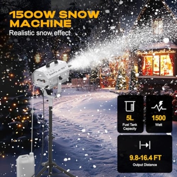 UPGREY 1500W Snow Machine for Outdoors and Indoors w/Tripod, Fake Snow Maker for Party with LED, Rem...