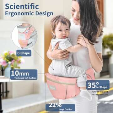 Safotad Baby Carrier with Hip Seat, Ergonomic M Position 6in1 Baby Carrier Newborn to Toddler,Head S...