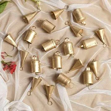 KRATI EXPORTS Barn Bells in Small Sizes- 20 Distinctive Golden Rustic Bells - Full of Beautiful Rough Hewn Variations - Perfect for Home Decor Christmas Jingle Bells