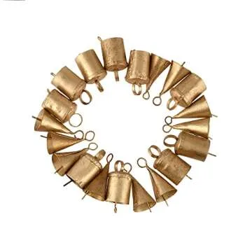 KRATI EXPORTS Barn Bells in Small Sizes- 20 Distinctive Golden Rustic Bells - Full of Beautiful Rough Hewn Variations - Perfect for Home Decor Christmas Jingle Bells
