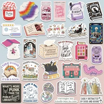 300 PCS Book Stickers for Kindle, Bookish Sticker Pack Reading Waterproof Vinyl Decals for Laptop, E...
